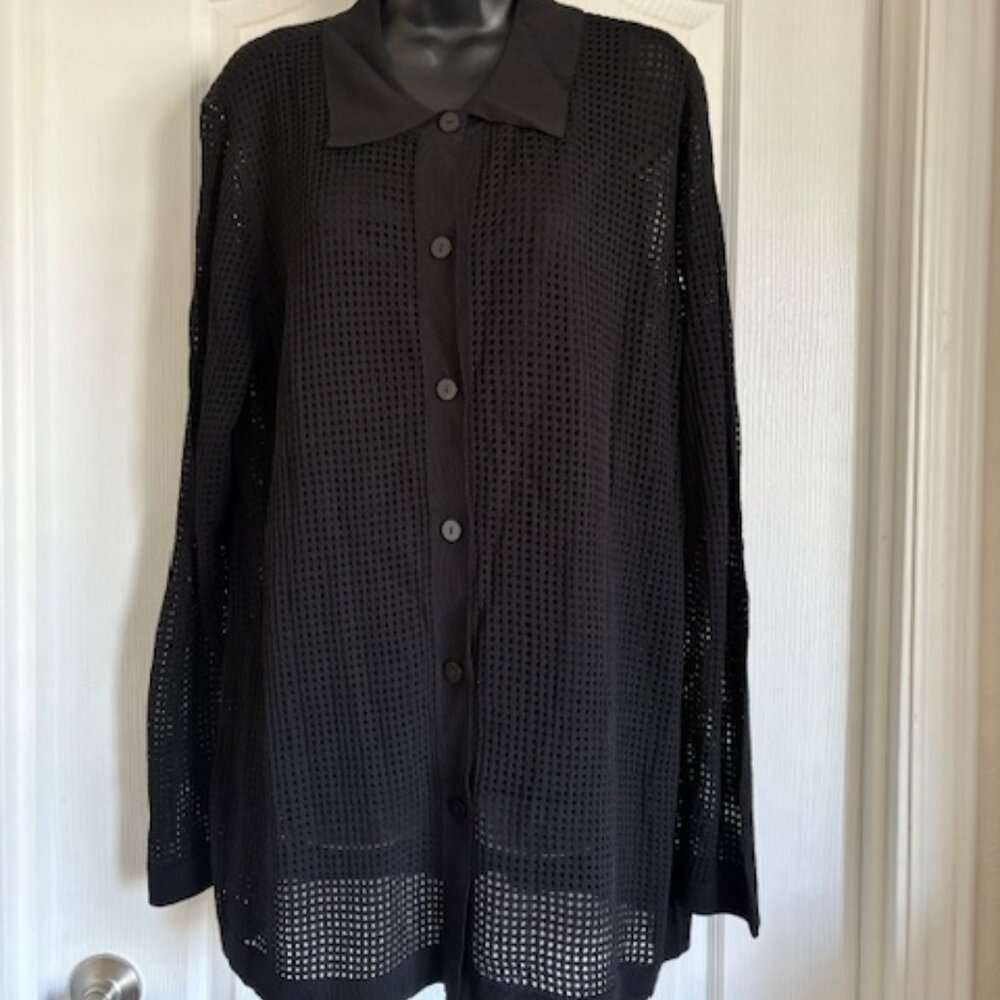 NWT Chico's Pointelle Collared Cardigan in Black - Picture 2 of 11